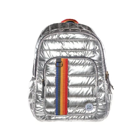 Sydney Paige X Bazic Products RALEIGH Puff Backpack, 18in., Silver Rainbow 1115